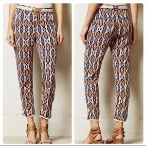 Pilcro and the Letterpress Navy and Tan Printed Cropped Ankle Pants